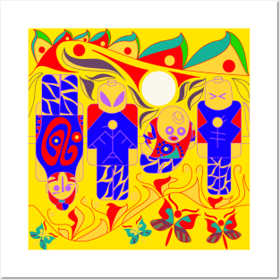 aztec alien pattern in buttefly skies ecopop Posters and Art